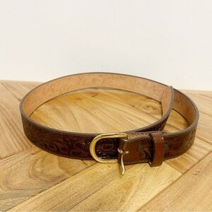 3-D Belt DDD Belt 36 Brown Embossed Leather Tooled Western Cowhide Gold Buckle